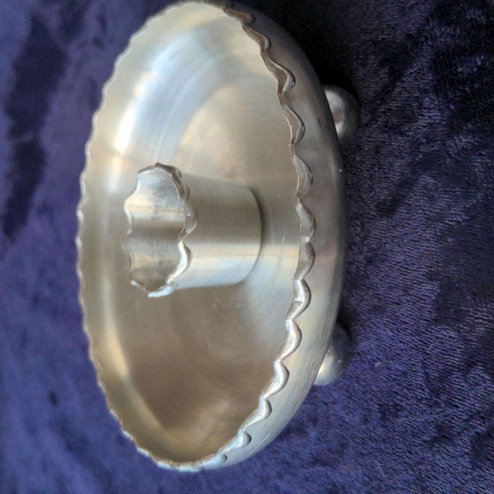 Vintage signed pewter candle holder, handmade, Mid-Century Modern